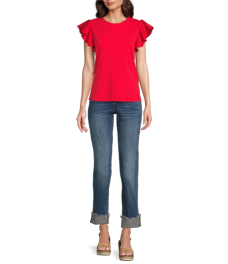 Calessa Round Neck Ruffled Short Sleeve Top