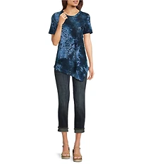 Calessa Round Neck Short Sleeve Tie Die Burnout Top
