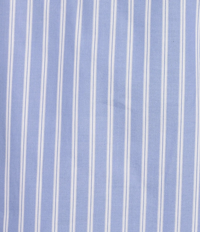 Calessa Short Pearl Sleeve Split V-Neck Striped Woven Blouse
