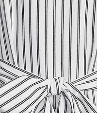 Calessa Short Pearl Sleeve Split V-Neck Tiered Tie Belt Striped Dress