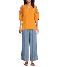 Calessa Smocked Waist Wide Leg Cropped Pants