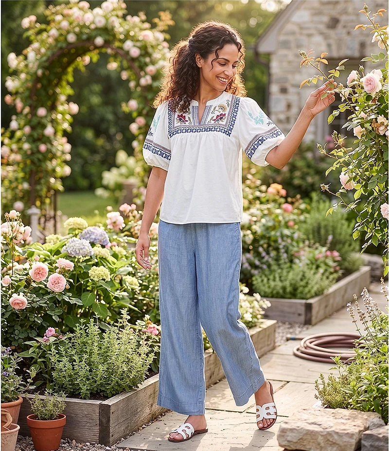 Calessa Smocked Waist Wide Leg Cropped Pants