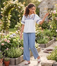Calessa Smocked Waist Wide Leg Cropped Pants
