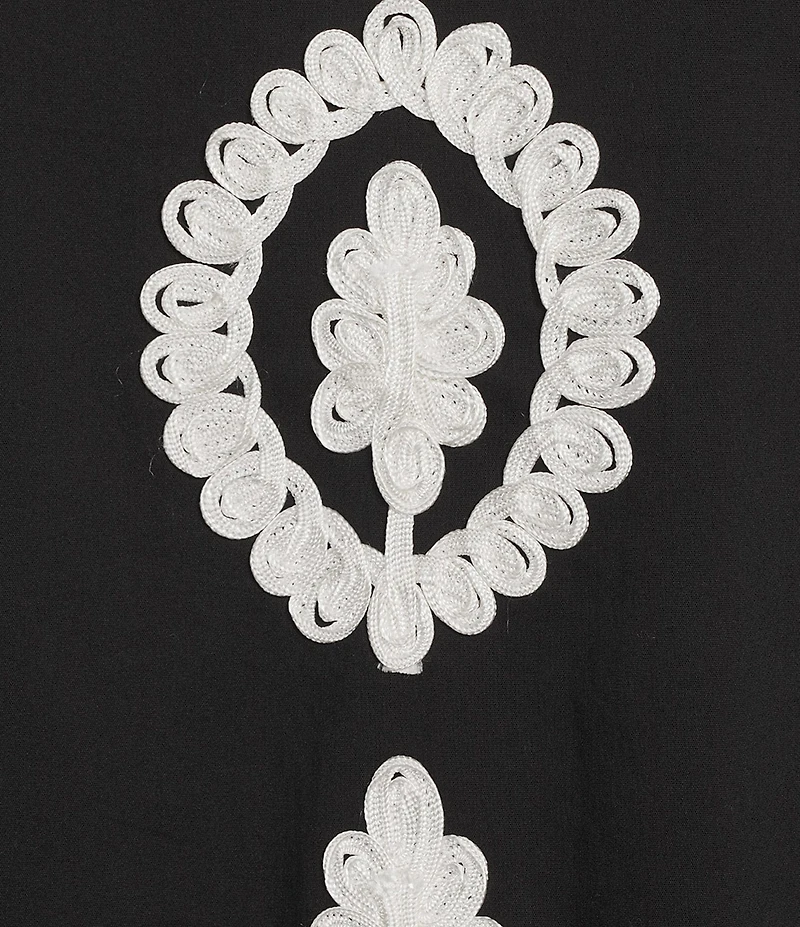 Calessa Soutache Embroidered Split V-Neck 3/4 Sleeve Tunic
