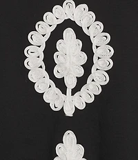 Calessa Soutache Embroidered Split V-Neck 3/4 Sleeve Tunic