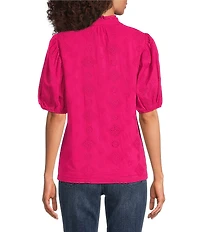 Calessa Split V-Neck Short Sleeve Embroidered Top