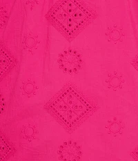 Calessa Split V-Neck Short Sleeve Embroidered Top