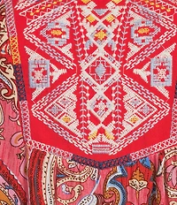 Calessa Split V-Neck 3/4 Sleeve Embroidered Print Tunic