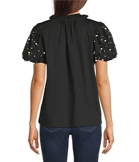 Calessa Split V-Neck Beaded Short Sleeve Tunic