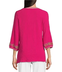 Calessa Split V-Neck Long Sleeve Embroidered Tunic