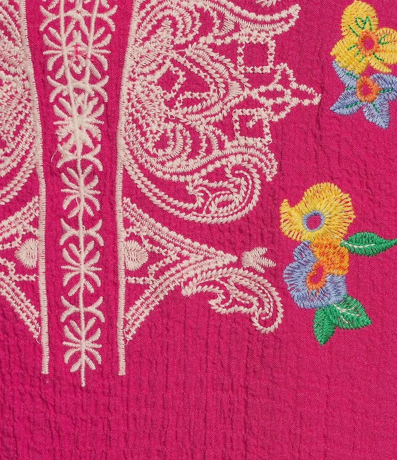 Calessa Split V-Neck Long Sleeve Embroidered Tunic