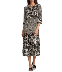 Calessa Spring Blues Round Neck Elbow Length Sleeve Tiered Midi Dress