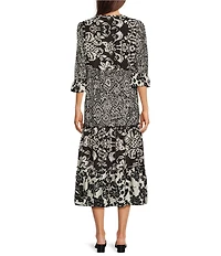 Calessa Spring Blues Round Neck Elbow Length Sleeve Tiered Midi Dress