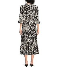 Calessa Spring Blues Round Neck Elbow Length Sleeve Tiered Midi Dress