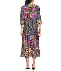 Calessa Spring Blues Round Neck Elbow Length Sleeve Tiered Midi Dress