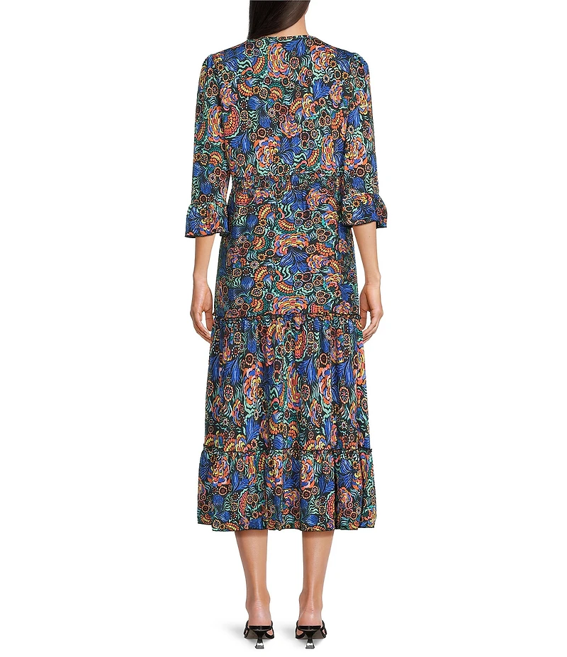 Calessa Spring Blues Round Neck Elbow Length Sleeve Tiered Midi Dress