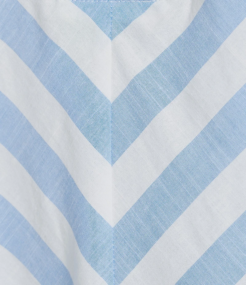 Calessa Stripe Split V-Neck Embroidered Elbow Length Sleeve Tunic