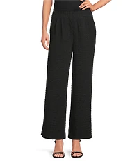 Calessa Textured Crinkle Knit Wide Leg Pull-On Pants