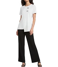 Calessa Textured Knit Asymmetric Hem Button Detail Crew Neck Short Sleeve Tunic