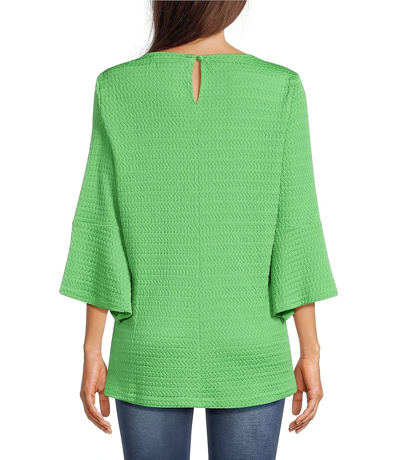 Calessa Textured Knit Floral Applique Round Neck 3/4 High Low Tunic