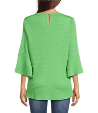 Calessa Textured Knit Floral Applique Round Neck 3/4 High Low Tunic