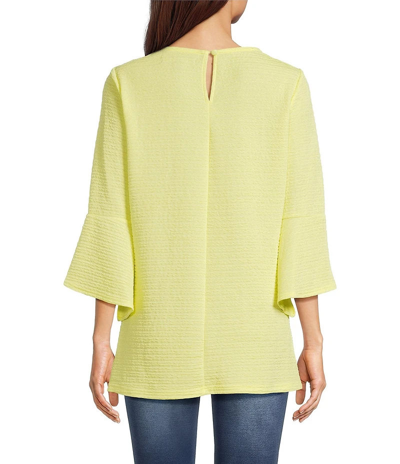 Calessa Textured Knit Floral Applique Round Neck 3/4 High Low Tunic
