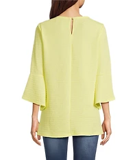 Calessa Textured Knit Floral Applique Round Neck 3/4 High Low Tunic