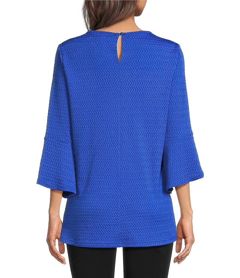 Calessa Textured Knit Floral Applique Round Neck 3/4 High Low Tunic
