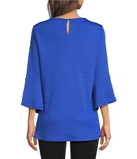 Calessa Textured Knit Floral Applique Round Neck 3/4 High Low Tunic