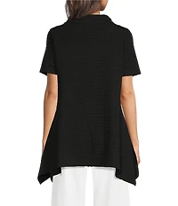 Calessa Textured Knit Mock Neck Short Sleeve Asymmetric Tunic