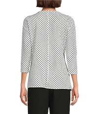 Calessa Textured Knit Round Neck 3/4 Sleeve Asymmetric Tunic