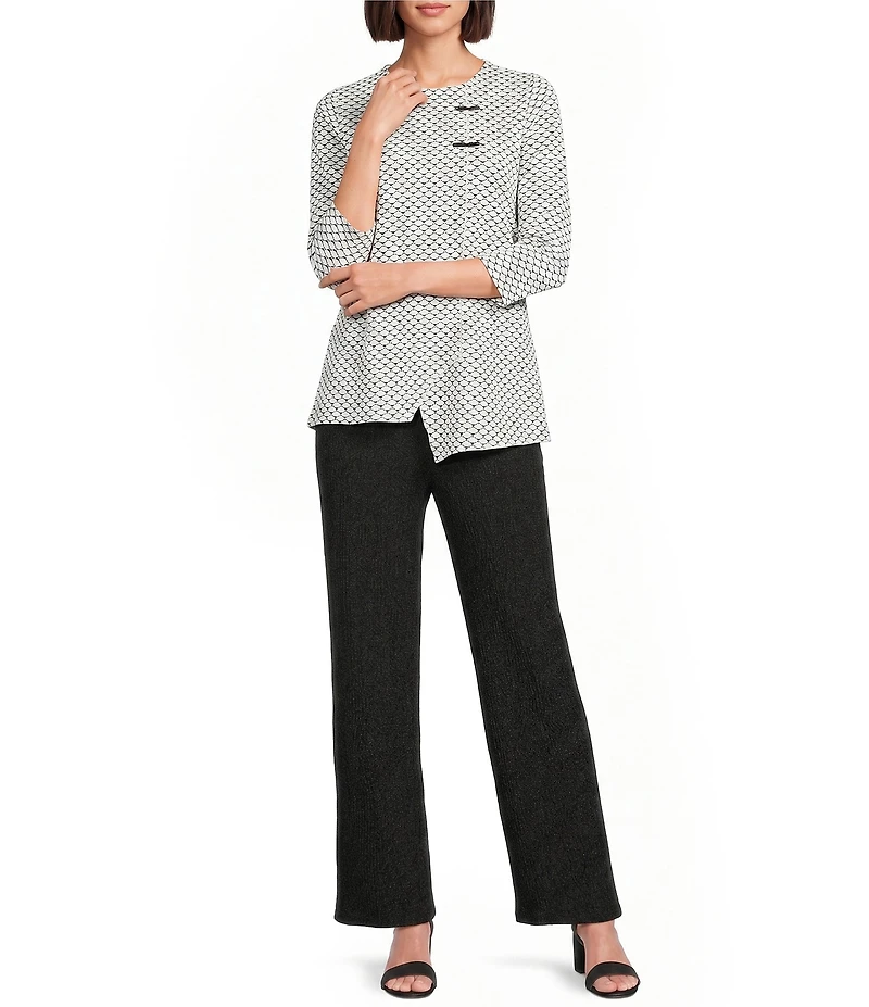Calessa Textured Knit Round Neck 3/4 Sleeve Asymmetric Tunic