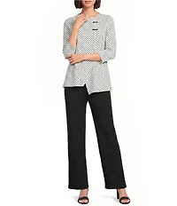 Calessa Textured Knit Round Neck 3/4 Sleeve Asymmetric Tunic