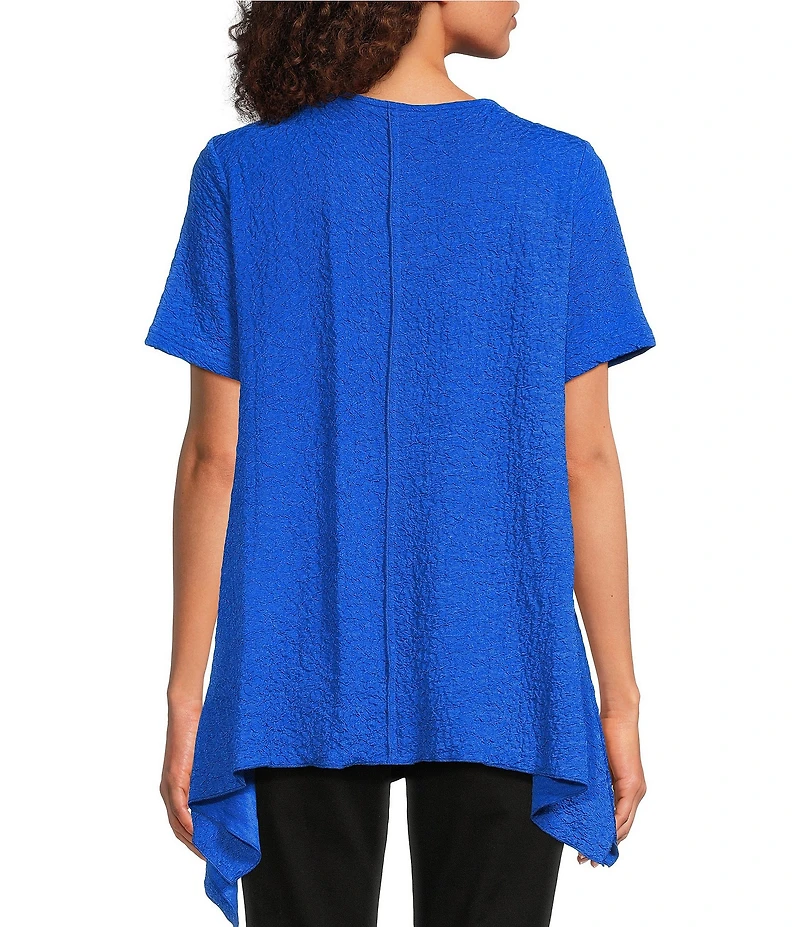 Calessa Textured Knit Scoop Neck Short Sleeve Asymmetric Hem Tunic