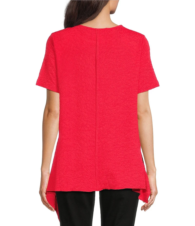Calessa Textured Knit Scoop Neck Short Sleeve Asymmetric Hem Tunic