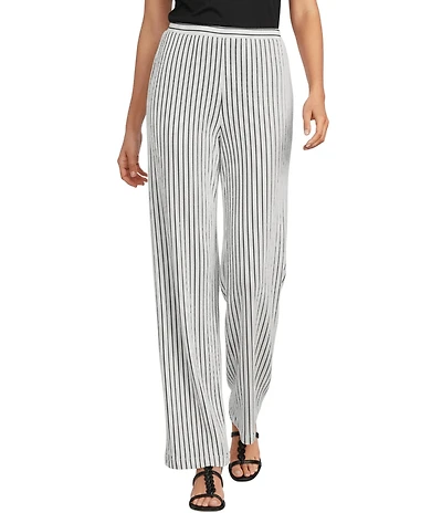 Calessa Coordinating Textured Knit Stripe Wide Leg Pull-On Ankle Pants