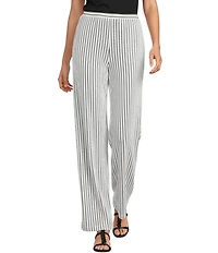 Calessa Coordinating Textured Knit Stripe Wide Leg Pull-On Ankle Pants