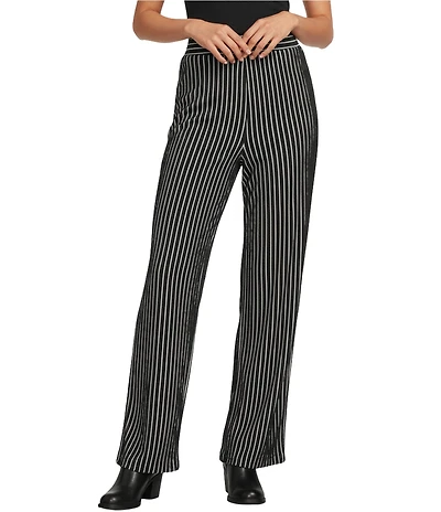 Calessa Textured Knit Stripe Wide Leg Smocked Pull-On Ankle Pants