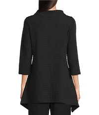 Calessa Textured Knit Wide Neck 3/4 Sleeve Asymmetric Tunic