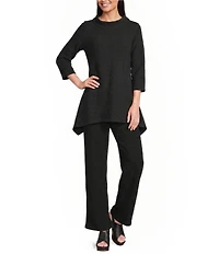 Calessa Textured Knit Wide Neck 3/4 Sleeve Asymmetric Tunic