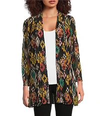 Calessa Textured Mesh Tie-Dye Burnout Open Front Cardigan