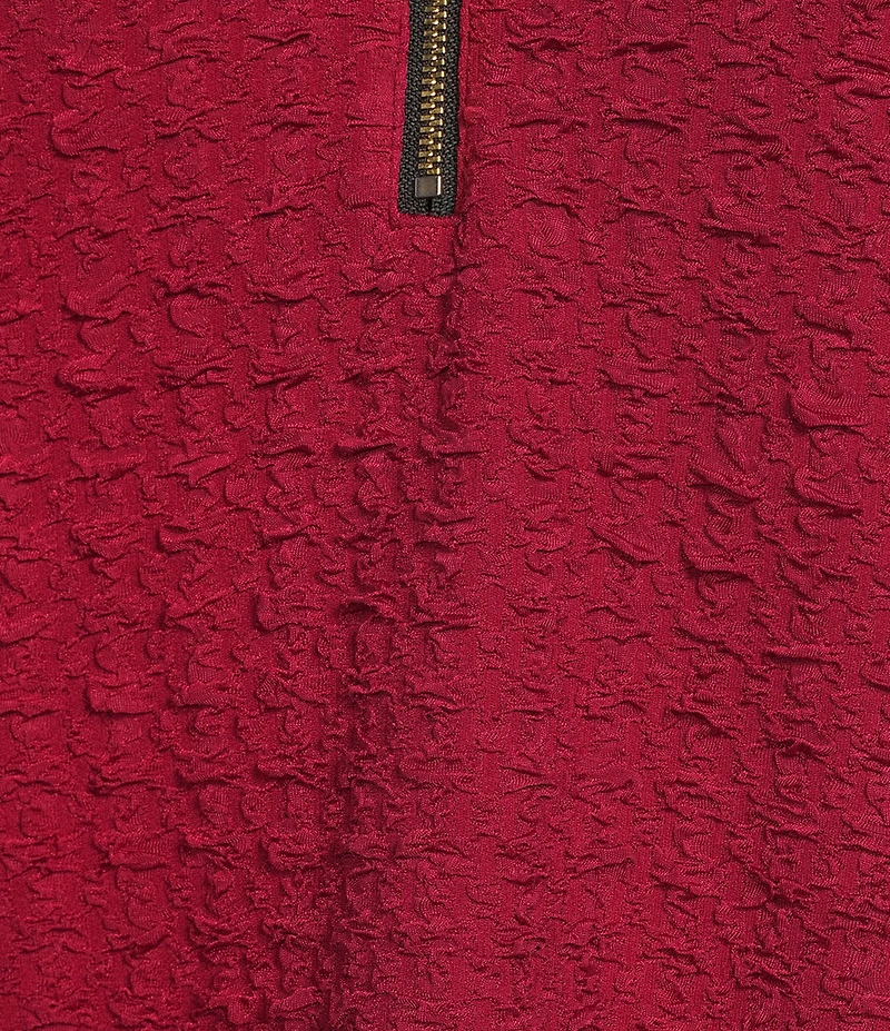 Calessa Textured Yarn-Dye Knit Wire Collar 3/4 Roll-Tab Sleeve Quarter-Zip Tunic