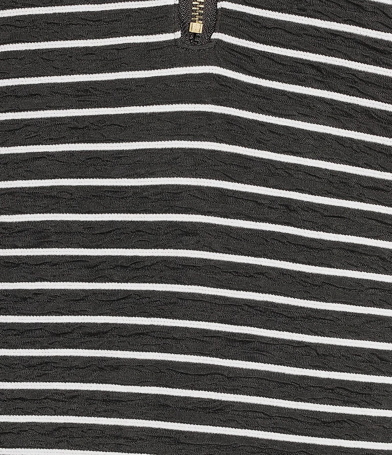 Calessa Textured Yarn-Dye Knit Wire Collar 3/4 Roll-Tab Sleeve Quarter Zip-Up Tunic