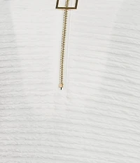 Calessa Textured Yarn-Dye Knit Wire Collar 3/4 Roll-Tab Sleeve Quarter Zip-Up Tunic