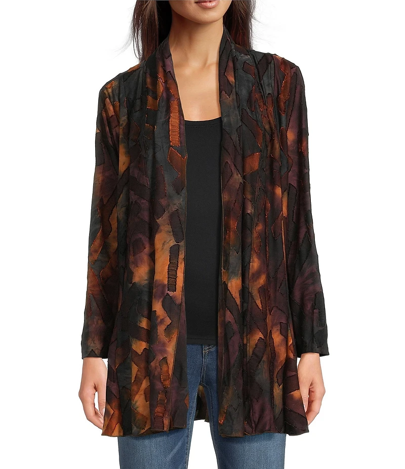 Calessa Tie-Dye Burnout Shawl Long Sleeve Open Front Cardigan