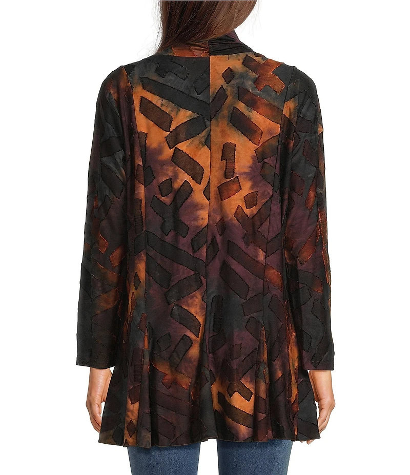 Calessa Tie-Dye Burnout Shawl Long Sleeve Open Front Cardigan