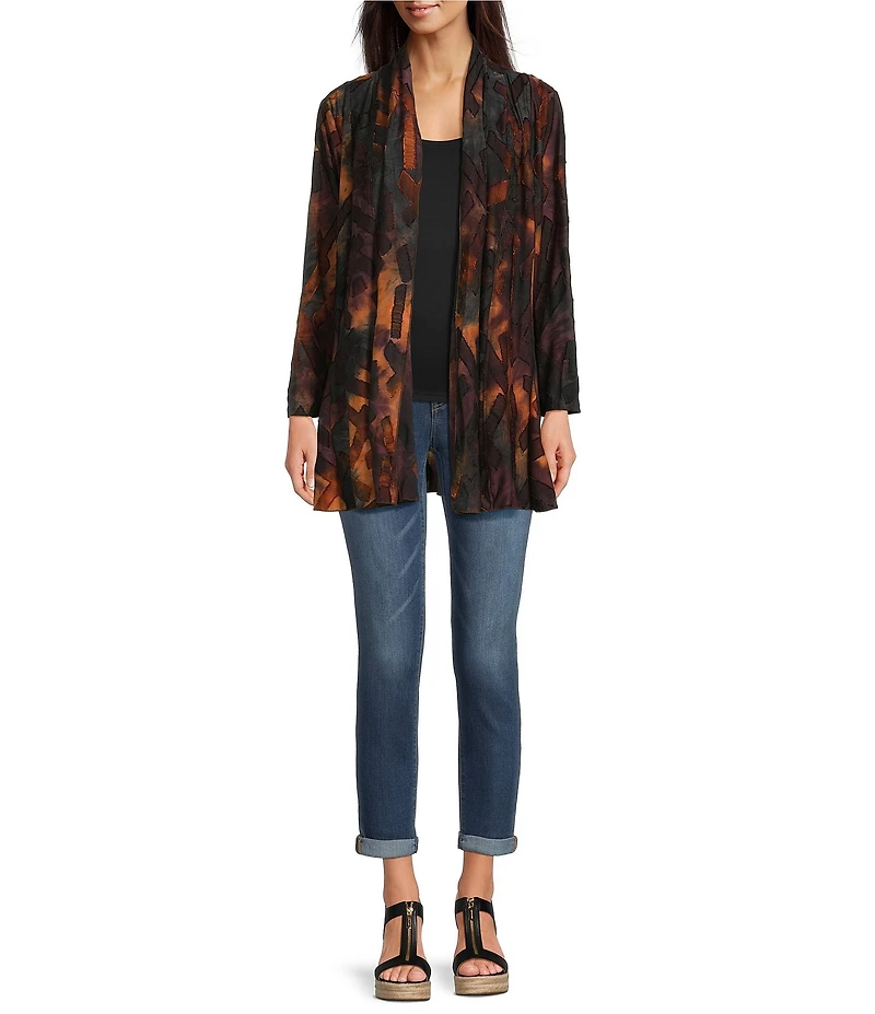 Calessa Tie-Dye Burnout Shawl Long Sleeve Open Front Cardigan