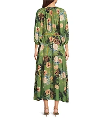 Calessa V-Neck Wrist Elasticated Long Sleeve Tiered Belted Floral Printed A-Line Midi Dress