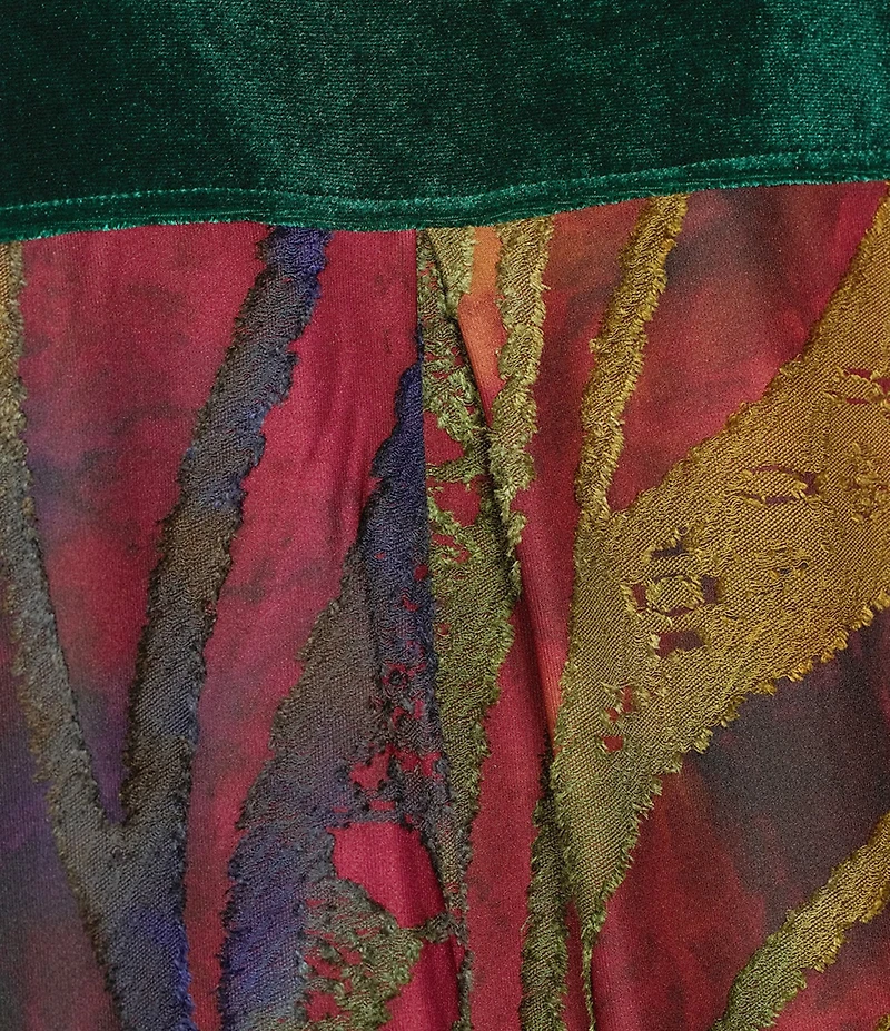 Calessa Velvet Embroidered Burnout Tie-Dye Knit V-Neck 3/4 Sleeve Tunic