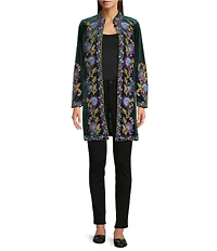 Calessa Velvet Floral Embroidered Stand Collar Long Sleeve Jacket